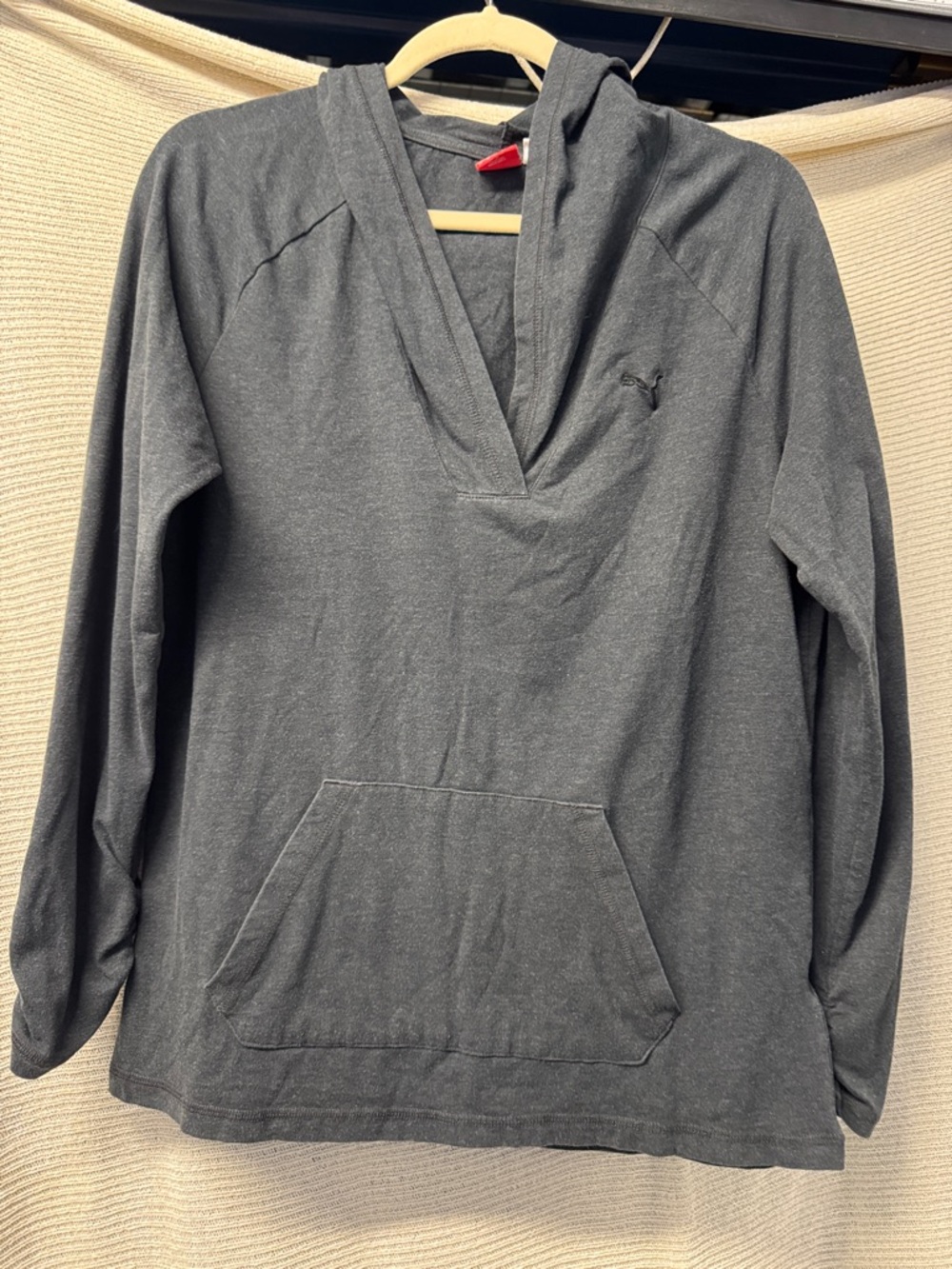 Puma Dark Gray V-Neck Hooded Pullover